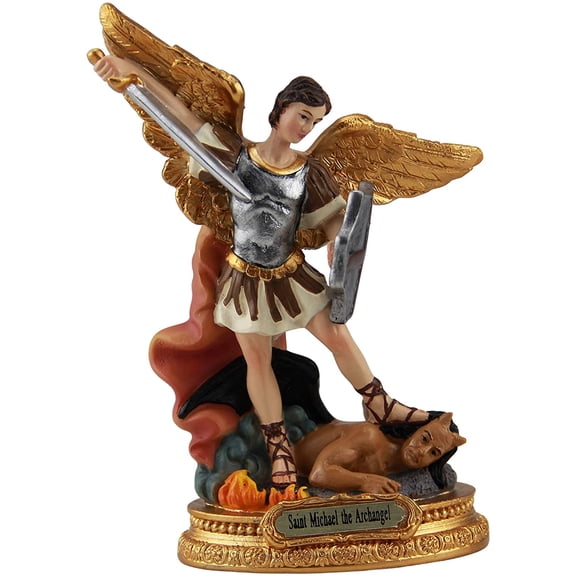 Saint Michael Defender & Protector in Battle 5 Inch Small Resin Colored Statue Figurine Decoration