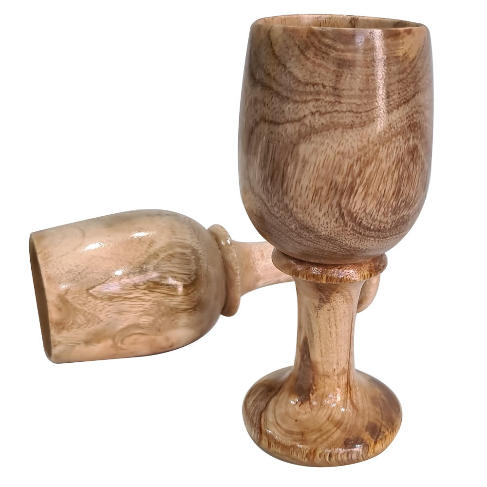 CollectiblesBuy Rustic Wooden Chalice Set of 2 Wood Goblet Kitchen Gift & Home Decor Handcrafted Wooden Goblet Drinking Wine Beer Ale Glass