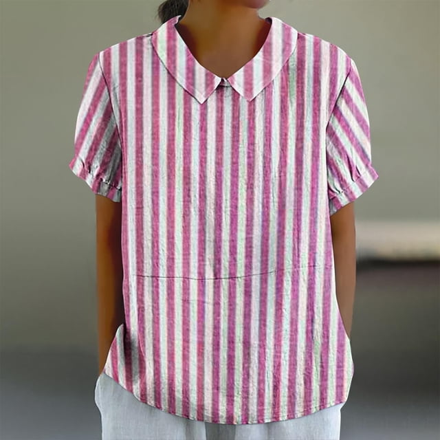Fiudx Ropa de Mujer Camiseta Holgada Informal con Estampado para Mujer, Tops de Manga Corta con Cuello de Muñeca, Blusa Bonita y de Lino