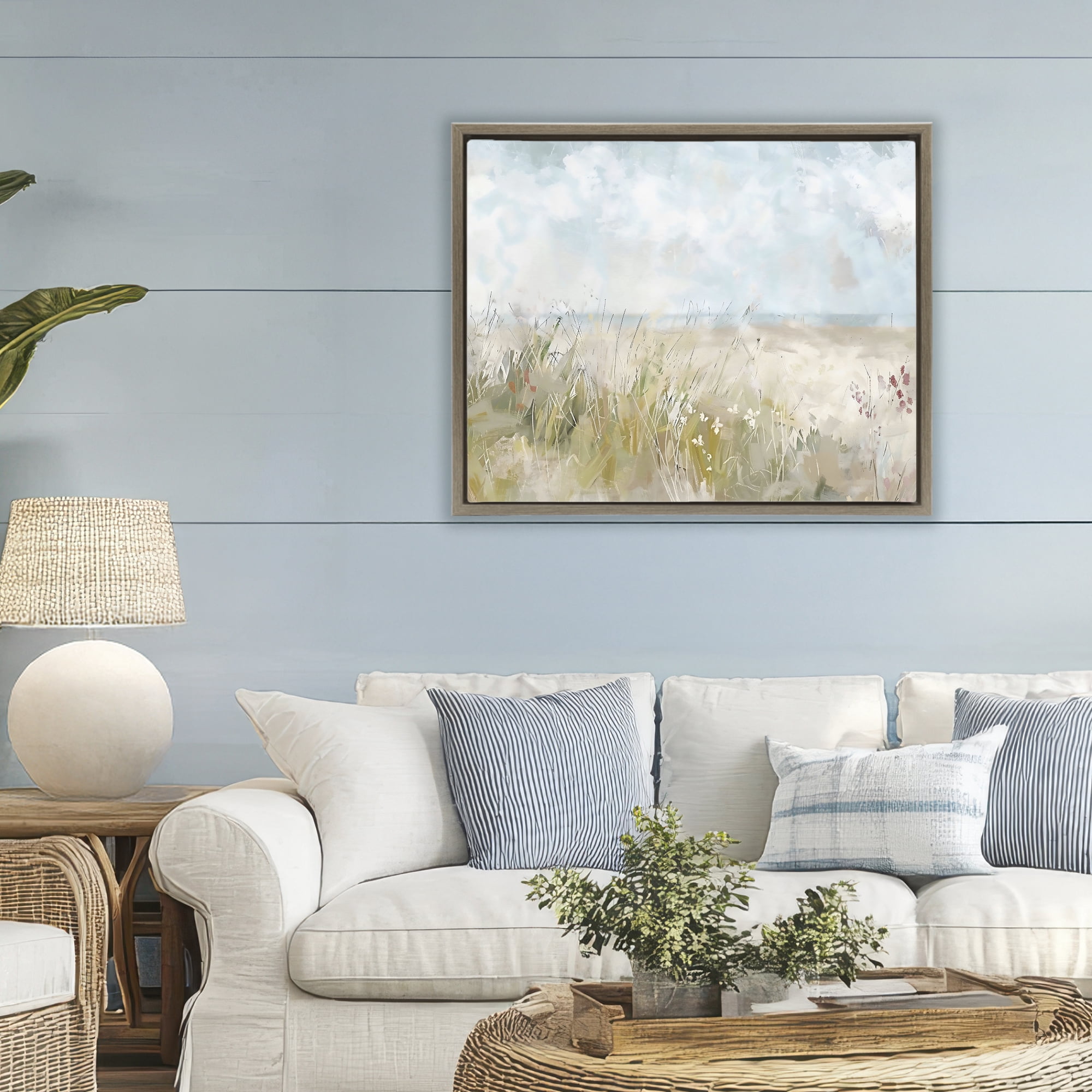 Stupell Industries Flowers By The Ocean Brown Framed Floater Canvas Wall Art, design by Creative Studio
