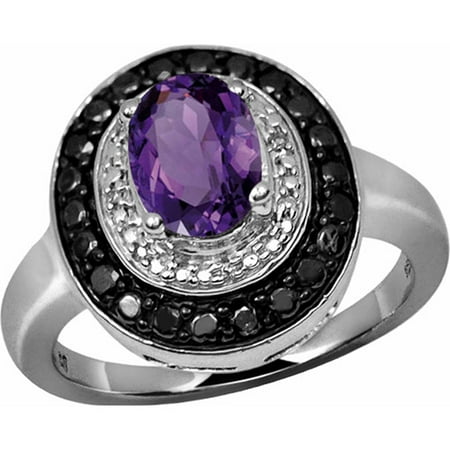 JewelersClub 1.35 Carat Amethyst Gemstone and 1/7 Carat Black and White Diamond Ring