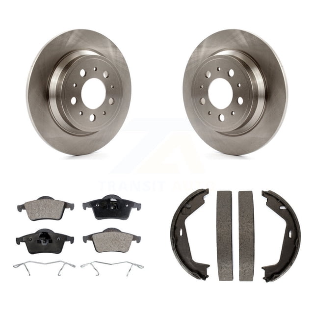 Transit Auto Rear Disc Rotors Ceramic Pads and Parking Brake Shoes Kit for Car Volvo XC70 S80 K8T-105454