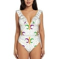 thumbnail image 2 of Yiaed Mardi Gras Carnival1 Print Women's Ruffled One Piece Swimsuit V Neck Swimwear Slimming Monokini for Woman-Medium, 2 of 8