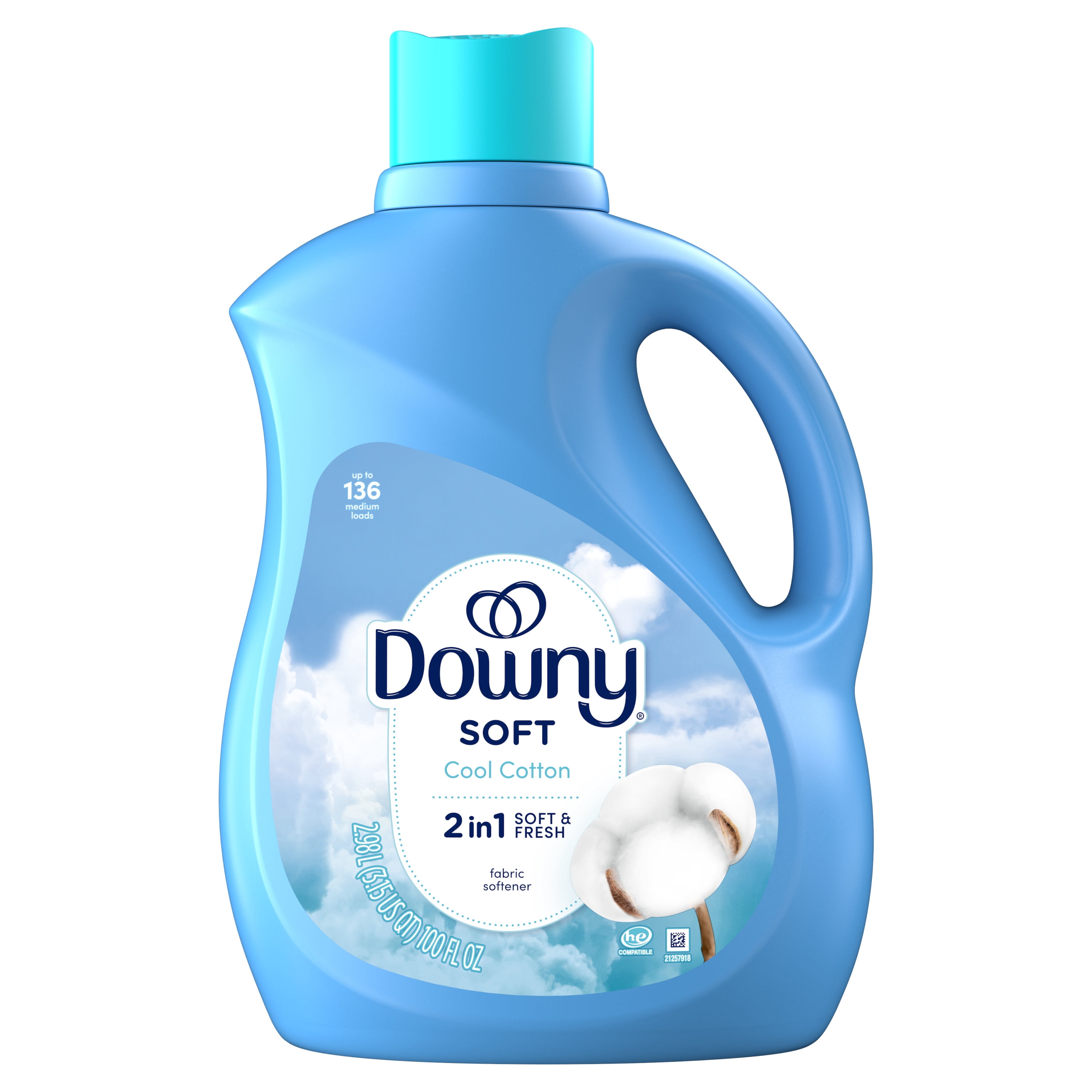 Downy Soft, 2 in 1 Soft and Fresh Liquid Fabric Softener, Cool Cotton, 100 fl oz 136 Loads