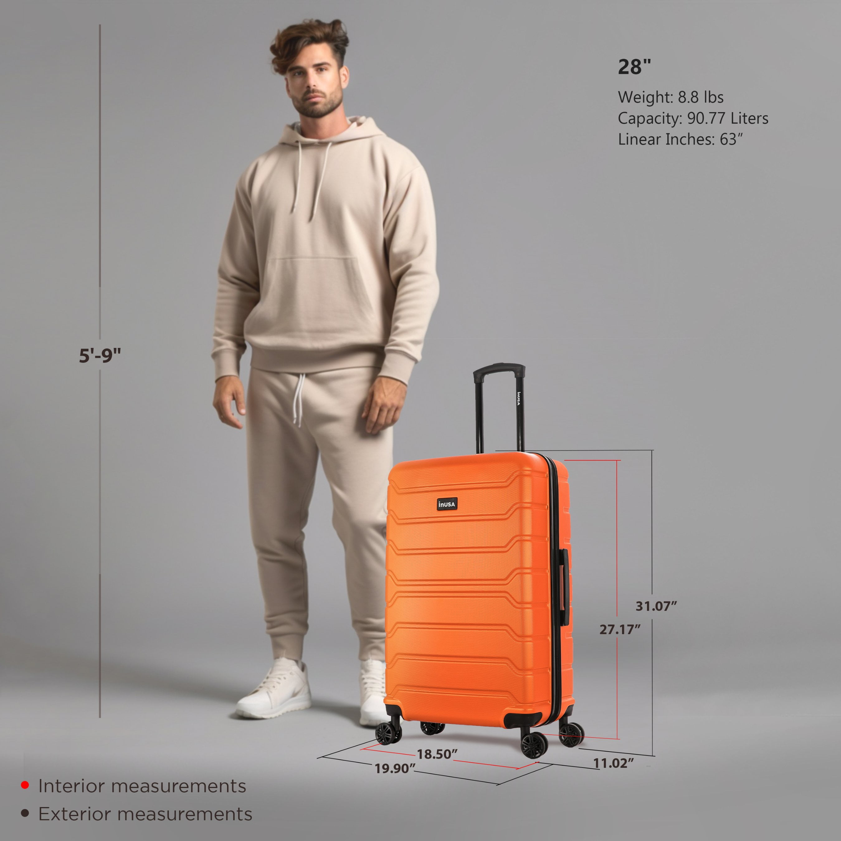 InUSA Trend 28" Hardside Lightweight Luggage with Spinner Wheels, Handle, and Trolley, Orange