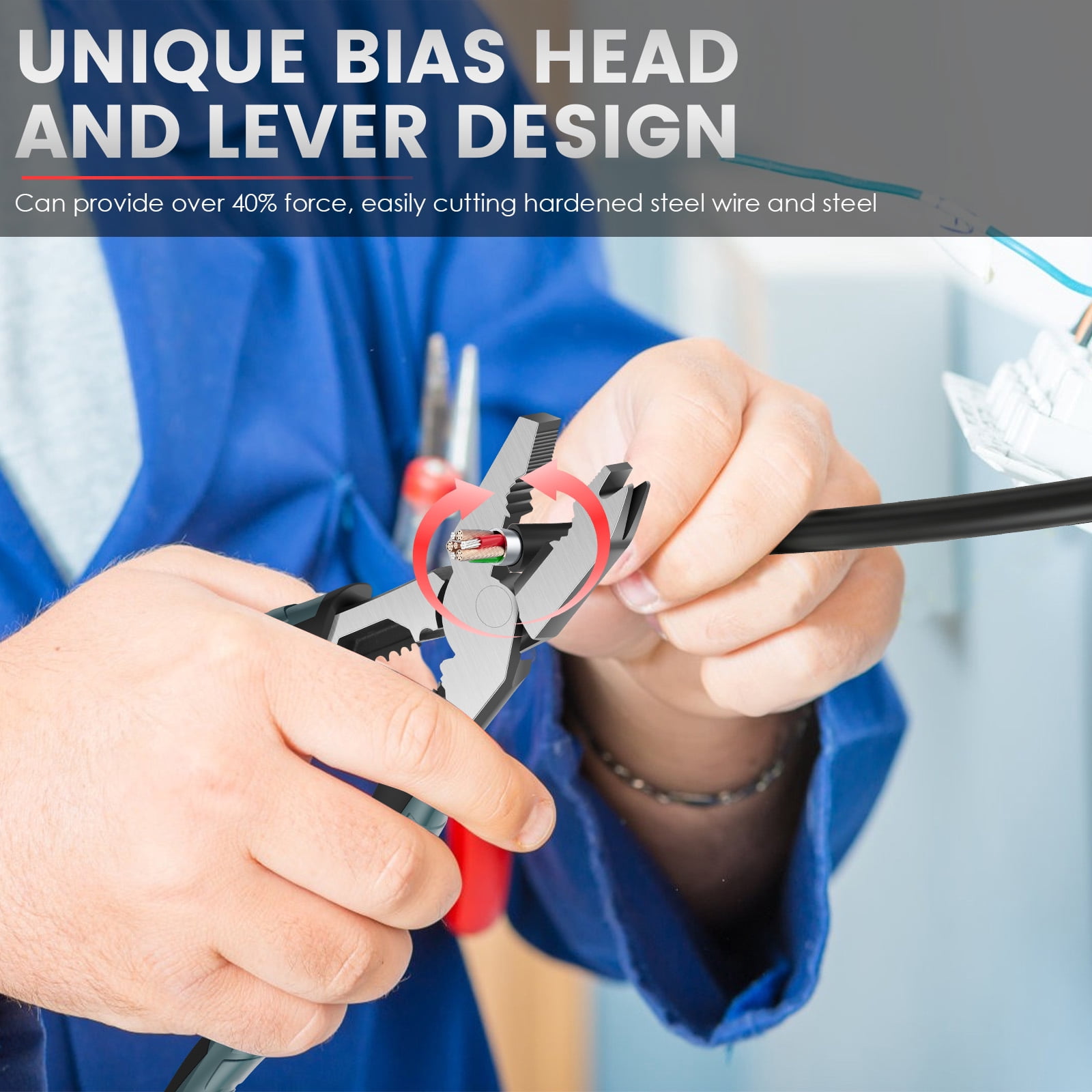 9-in-1 Multi-Function Cutting Pliers Industrial-Grade Wire Cutter Crimper with Offset Head and Leverage Design Cutting Tool for Home Nail Puller Stripper