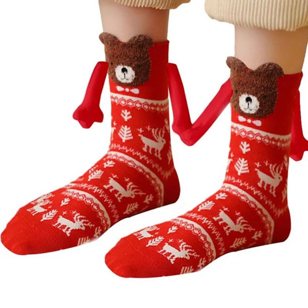 Calcetines de algodón con succión magnética para niñas, medias de mano para sostener las manos, estilo Harajuku, ideal para regalo de Navidad, 1 par