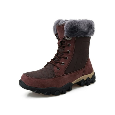 

Colisha Mens Winter Boot Plush Lined Snow Boots Faux Fur Warm Booties Work Slip Resistant Outdoor Shoes Mid Calf Hiking Bootie Wine Red 7.5
