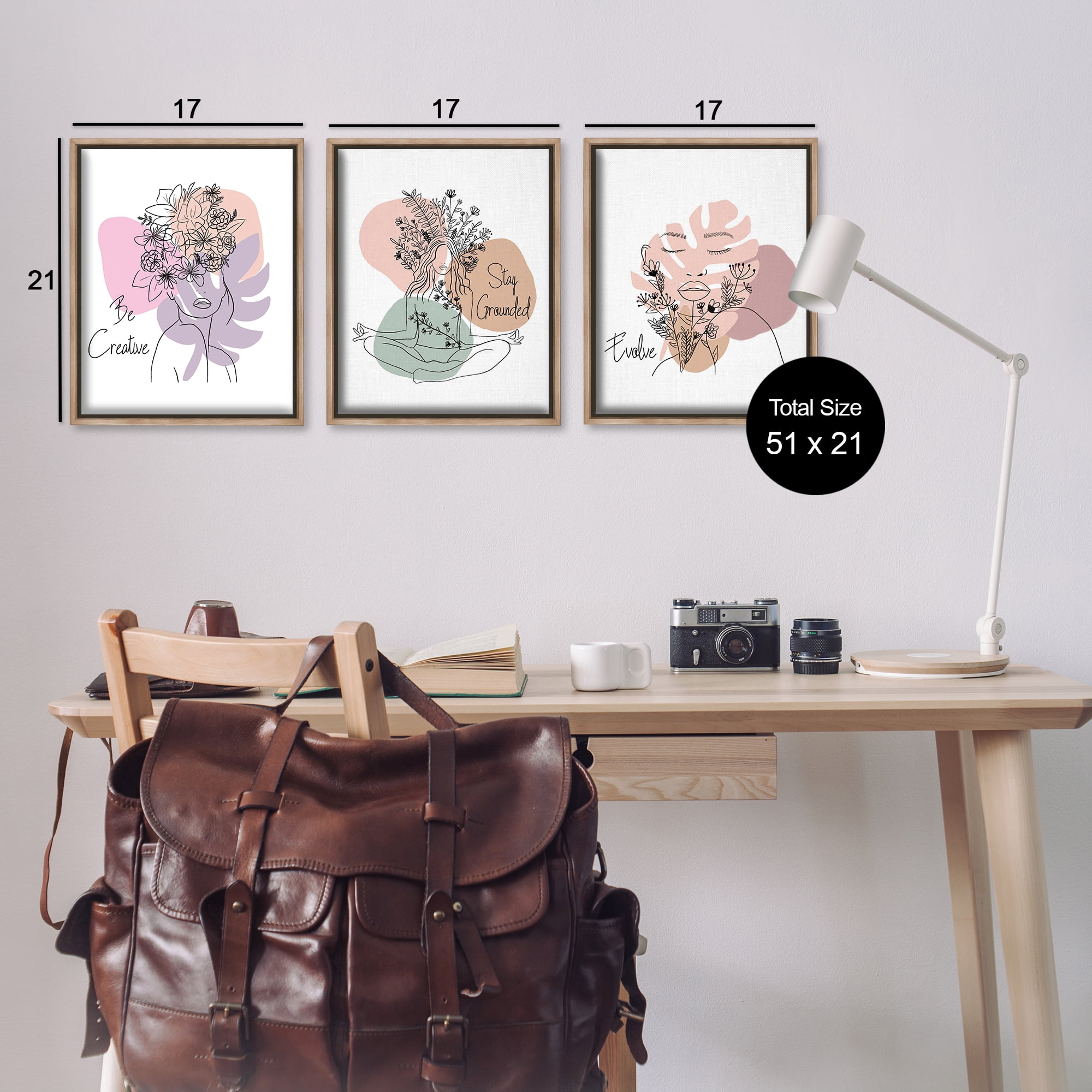 Stupell Industries Creative Inspirational Phrases People Painting Brown Floater Framed Canvas Art Print Wall Art, 17 x 21, Set of 3
