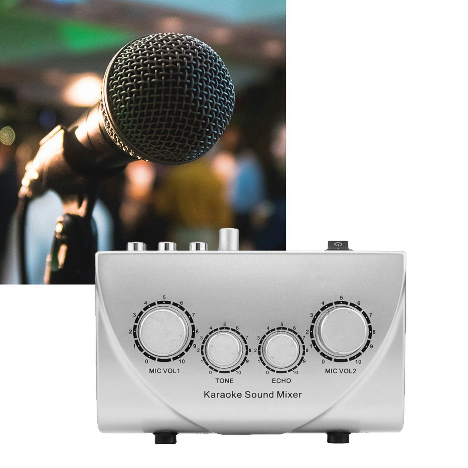 Karaoke Sound Mixer Portable Sound Mixer Professional Audio System Karaoke Dual Mic Inputs Audio Sound Mixer Silver (US)