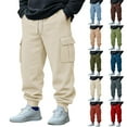 thumbnail image 1 of Yuyuzo Mens Cargo Sweatpants Causal Drawstring Workout Joggers Fleece Solid Color Athletic Pants with Pockets, 1 of 7