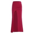 thumbnail image 3 of iiniim Women Dance Long Skirt Ankle Length Side Split Ruched Skirt with Built-in Shorts for Performance Competition C Burgundy M, 3 of 7