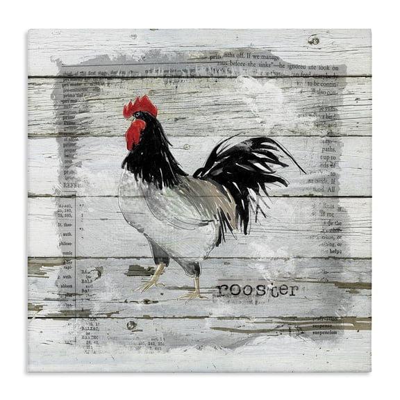 Stupell Industries Rustic Lodge Farm Country Rooster Rustic Pattern Book Collage Canvas Art, 17 x 17, by Carol Robinson