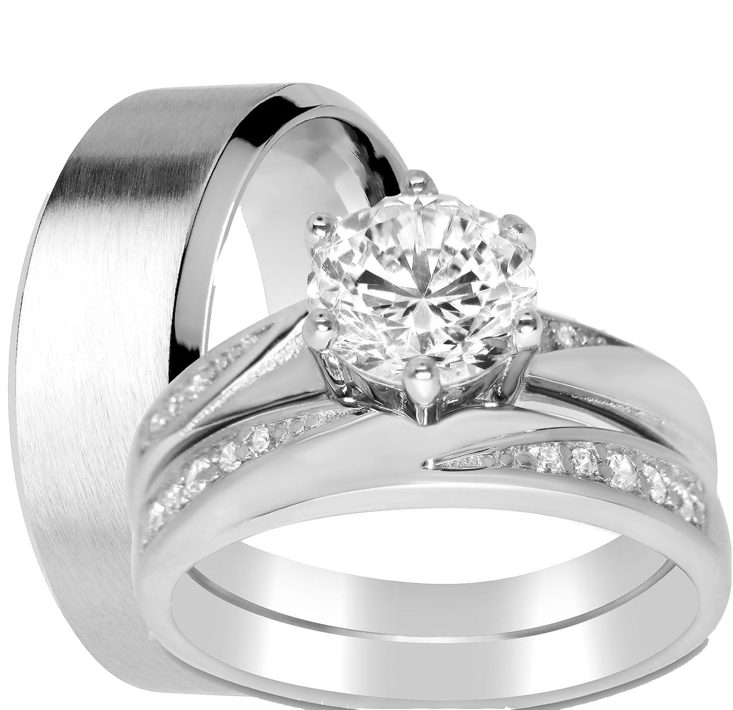 Sz 9 His & Her Matching Engagement Wedding Ring Set 