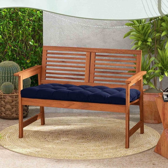Outdoor Bench Cushion for Patio Furniture, Water Resistant Tufted Overstuffed Porch Swing Cushions, Thick Outdoor Loveseat Cushions, Navy, Set of 1