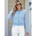thumbnail image 4 of Womens Open Front Button Down Long Sleeve Texture Knit Cardigan Sweaters with Pockets Blue S, 4 of 8