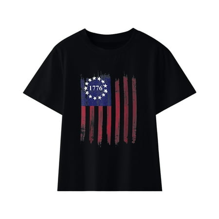 

AOMPMSDX Kids T Shirts Loose Fit Toddler 4Th Of July 3D Graphic Printed Tees Boys Girls Novelty Fashion Short Sleeve Unisex Casual Children Tops