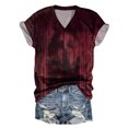 thumbnail image 3 of TANGQIOP T-Shirts for Women Tops V-Neck Short Cap Sleeve Tee Top Halloween Solid Bloodstains Bloody Grimace Print Funny Casual Wine L, 3 of 3