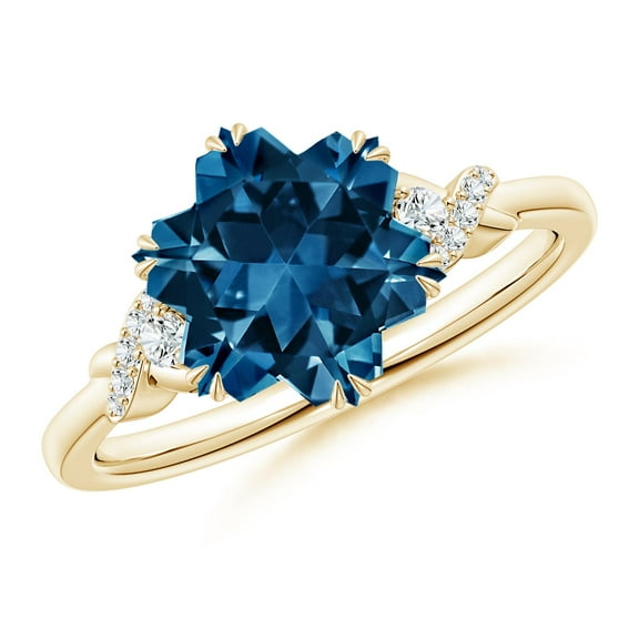 ANGARA Natural Snowflake-Cut 5.4 ct London Blue Topaz Criss-Cross Shank Ring in 14K Yellow Gold for Women (Size-10mm) | Anniversary, Jewelry Gift for Women | Natural London Blue Topaz Ring