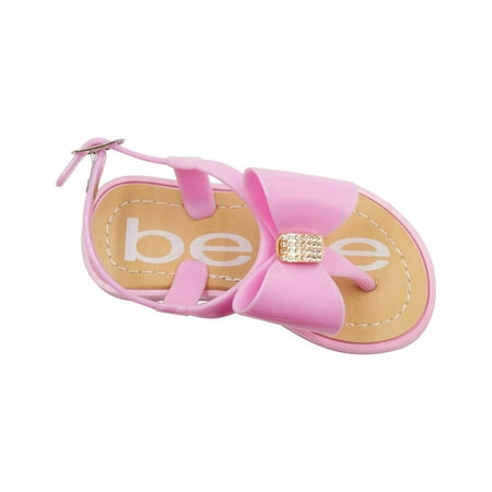 Rhinestone Slingback - bebe Toddler Girls Jelly Thong Slingback Flat Sandal With Rhinestone Bow 7/8 Light Pink
