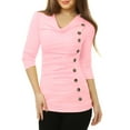thumbnail image 2 of INSPIRE CHIC Women's Cowl Neck Long Sleeve Top Button Decor Ruched Front Regular Fit Pullover Top L Light Pink, 2 of 6