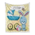 thumbnail image 1 of Gender Reveal Soft Flannel Fleece Throw Blanket, Bunny Baby Carriage and Ball It's Boy Message Kids Design, Cozy Plush for Indoor and Outdoor Use, 70" x 90", Avocado Green and Blue, by Ambesonne, 1 of 6