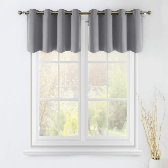 QICICI-2 Panels Blackout Window Valance 18 Inch Long Curtains For Kitchen Bathroom Dining Bedroom Grommet Small Curtain Drapes Window Toppers, Light Grey, 52 X 18