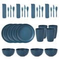 thumbnail image 1 of Nvzi 28pcs Wheat Straw Dinnerware Sets for 4 - Lightweight Unbreakable - Microwave Dishwasher Safe - Perfect for Picnic, Dorm,Camping Plates Cups and Bowls Set -Dark Blue, 1 of 5
