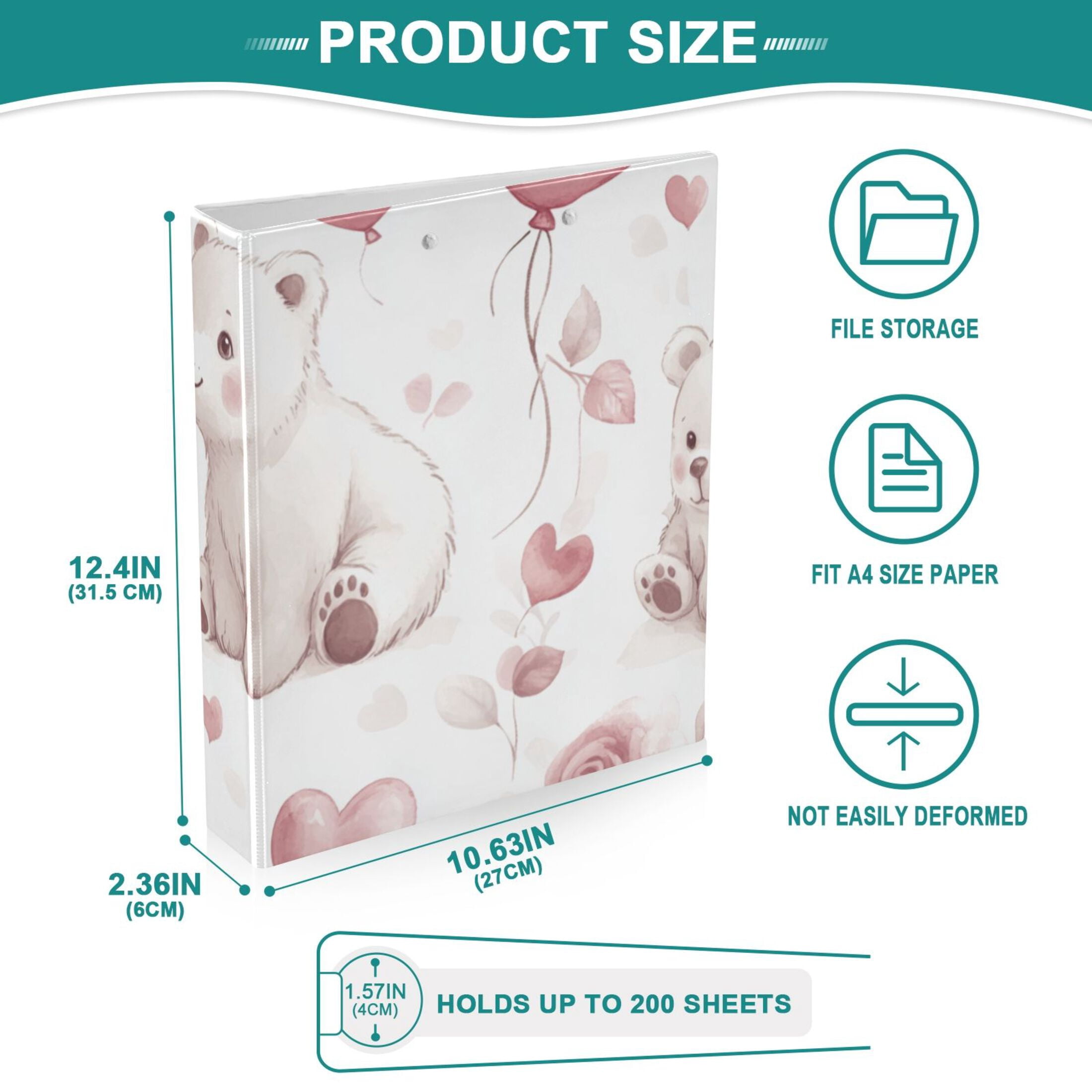 Cute Polar Bears 3 Ring Binders 1.5 inch Hardcover File Folders with Interior Pockets A4 Size Organizer for School Office Hospital