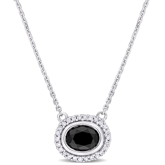 Everly Women's 1 1/10ct TW Black and White Diamond 14k White Gold Halo Pendant with Chain