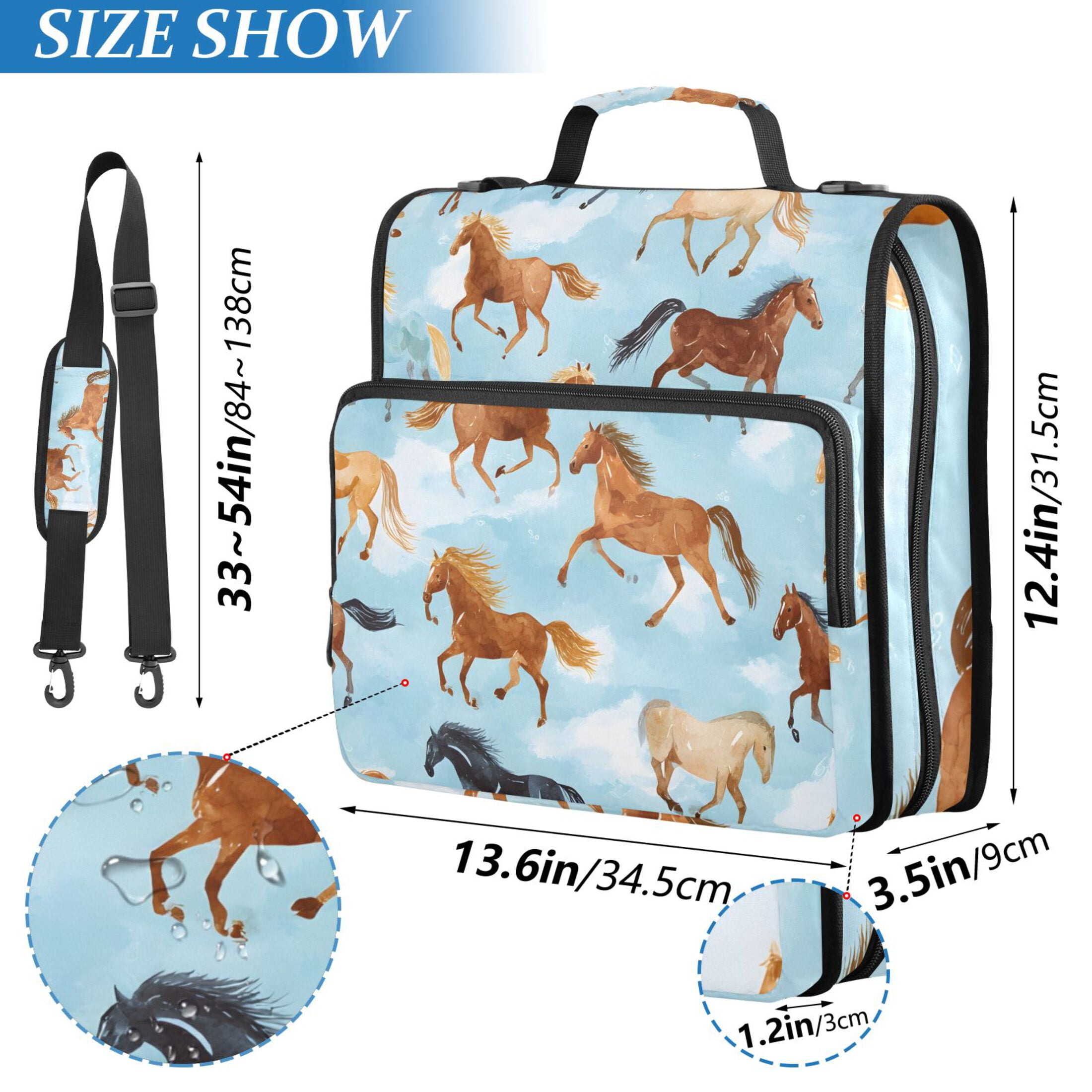 ALAZA Zipper Binder Running Horse Blue 3 Ring Trapper Keeper File Folder Organizer Bag
