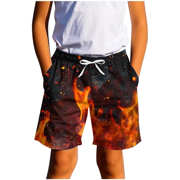 ATOGUTA Boys Swim Shorts Casual Printed Summer Beach Shorts Swimsuit Kids Quick Dry Swimwear Orange, Size 7-14