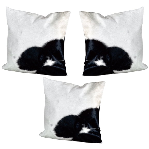 Hilason Set Of 3 Genuine Cowhide Natural Hair-On Leather Cushion Pillow Cover