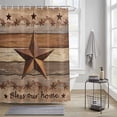 thumbnail image 3 of Country Stars Shower Curtain, Vintage Brown Wood Grain Bless Our Home Farm Waterproof Shower Curtain Set with 12 Hooks Lightweight Bath Curtains Fabric Bathroom Decor 72x72 Inches, 3 of 9