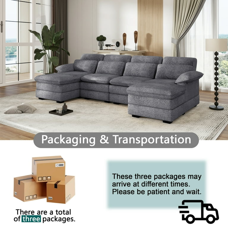 Modern U-shaped Upholstered Couch, Living Room Modular Combination