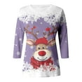 thumbnail image 4 of Haut à Col Rond Imprimé de Noël pour Femme, Décontracté, Ample, Manches 3/4, T-Shirt, Haut, 4 of 5