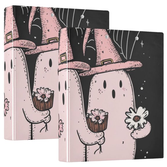 Halloween Pink Ghosts 3 Ring Binders 1.5 inch Hardcover File Folders with Interior Pockets A4 Size Organizer for School Office Hospital