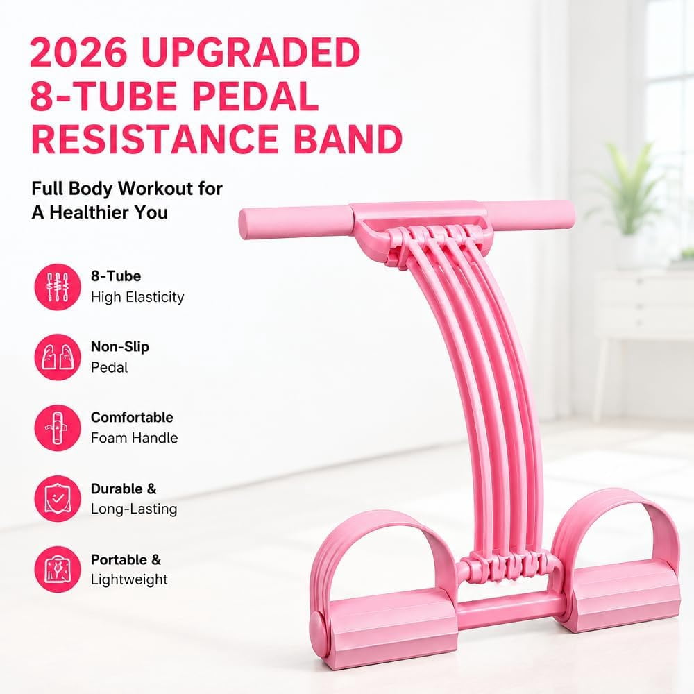 Pedal Resistance Band with Handles, Upgrade 8 Tube Elastic Foot Pedal Puller Bands for Full Body Workout, Abdomen, Waist, Arms, Legs Stretching Training