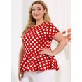 thumbnail image 2 of Women Plus Size Short Sleeves PolDots Peplum Top Red White 1X, 2 of 6