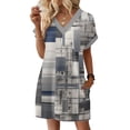 thumbnail image 2 of Women's Fashion Floral Print V-Neck Short Sleeve Casual Dress with Pocket, Pullover Summer Dress, Lightweight Comfort Fit, Stylish Ladies Clothing,Gray,2XL, 2 of 8