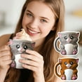 thumbnail image 5 of Plyzle Cat Shaped 3D Coffee Mug - Cute Pet Theme Tea Cup, Soft Textured Design, Home Decor & Gift,Brown, 5.3 Inches, 5 of 6