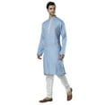 thumbnail image 2 of Ethnix Men's Embroidered Banded Collar Pure Linen Indian Kurta Tunic Pajama Set; Sky Blue; MD, 2 of 6
