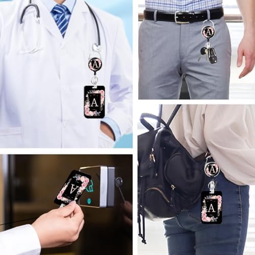 2 Pack A-Z Letter ID Badge Holder with Clip Badge Reels Retractable Heavy Duty,Keychain，ID Holder for School Nurse Office A