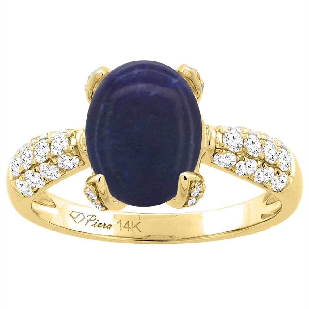 14K Yellow Gold Natural Lapis Engagement Ring Oval 18x13 mm & Diamond Accents, size 5 by Gabriella Gold