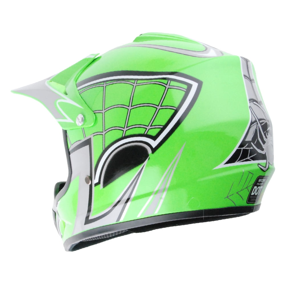 WOW Youth Kids BMX MX ATV Dirt Bike Motocross Helmet JOYCLS Spider Web Green