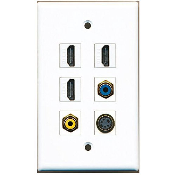 RiteAV - 3 HDMI 1 Port RCA Yellow 1 Port RCA Blue 1 Port S-Video Wall Plate