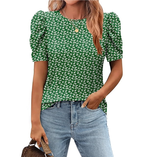 Blusa Zeagoo para mujer con mangas abullonadas con estampado floral, talla S