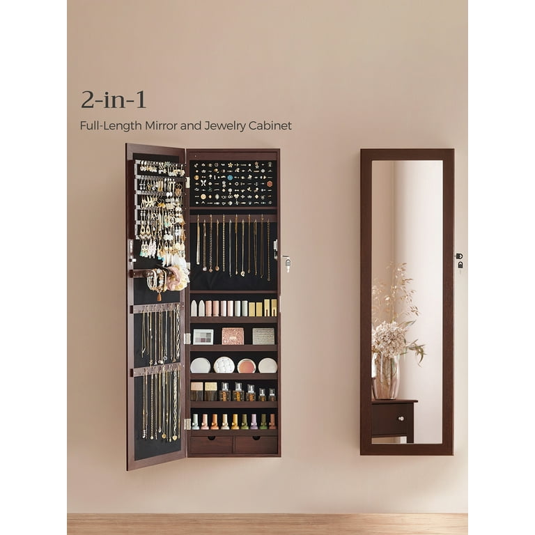 SONGMICS 6 LEDs Mirror Jewelry Cabinet 47.2-Inch Tall Lockable  