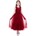 thumbnail image 3 of IDOPIP Little Big Girls Tulle Retro Vintage Dresses Flower Lace Pageant Party Wedding Floor Length Dance Evening Gown 4-5 Years Wine Red, 3 of 7