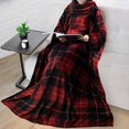 thumbnail image 1 of Couverture en Molleton Premium avec Manches pour Adultes Femmes Hommes Jeté Portable en Microplush Ultra Doux et Chaud (Rouge à Carreaux), 1 of 8